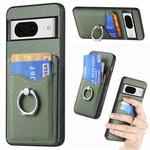 For Google Pixel 8 Carbon Fiber Card Wallet Ring Holder Phone Case(Green)