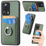 For Xiaomi Redmi Note 12 5G Carbon Fiber Card Wallet Ring Holder Phone Case(Green)