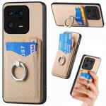 For Xiaomi 13 Pro Carbon Fiber Card Wallet Ring Holder Phone Case(Khaki)