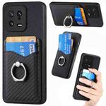 For Xiaomi  13 Carbon Fiber Card Wallet Ring Holder Phone Case(Black)
