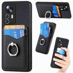 For Xiaomi 12T Carbon Fiber Card Wallet Ring Holder Phone Case(Black)