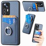 For Xiaomi 12T Carbon Fiber Card Wallet Ring Holder Phone Case(Blue)