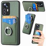 For Xiaomi 12T Carbon Fiber Card Wallet Ring Holder Phone Case(Green)