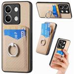 For Xiaomi Redmi Note 13 Carbon Fiber Card Wallet Ring Holder Phone Case(Khaki)