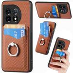 For OnePlus 11 Carbon Fiber Card Wallet Ring Holder Phone Case(Brown)
