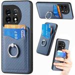 For OnePlus 11 Carbon Fiber Card Wallet Ring Holder Phone Case(Blue)