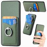 For OnePlus 11 Carbon Fiber Card Wallet Ring Holder Phone Case(Green)