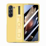 For Samsung   Galaxy Z Fold5 5G Integrated Film Wrist Grip Leather Phone Case with Pen Slot(Yellow)