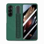 For Samsung   Galaxy Z Fold5 5G Integrated Film Wrist Grip Leather Phone Case with Pen Slot(Dark Green)