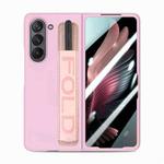 For Samsung   Galaxy Z Fold5 5G Integrated Film Wrist Grip Leather Phone Case with Pen Slot(Pink)