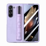 For Samsung   Galaxy Z Fold5 5G Integrated Film Wrist Grip Leather Phone Case with Pen Slot(Purple)