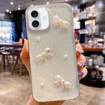 For iPhone 16 Plus Pearl Bow Glitter Epoxy TPU Phone Case(Three Knots)