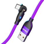 ENKAY 180 Degrees Rotating USB to 8 Pin Charging Data Cable with LED Light, Length:1m(Purple)