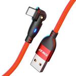 ENKAY 180 Degrees Rotating USB to 8 Pin Charging Data Cable with LED Light, Length:1m(Red)