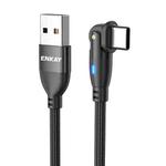 ENKAY 180 Degrees Rotating USB to Type-C 3A Fast Charging Data Cable with LED Light, Length:1m(Black)