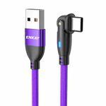 ENKAY 180 Degrees Rotating USB to Type-C 3A Fast Charging Data Cable with LED Light, Length:1m(Purple)