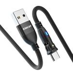 ENKAY 180 Degrees Rotating USB to Type-C 3A Fast Charging Data Cable with LED Light, Length:2m(Black)