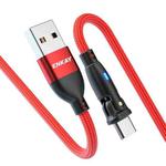 ENKAY 180 Degrees Rotating USB to Type-C 3A Fast Charging Data Cable with LED Light, Length:2m(Red)