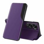 For Honor 90 Lite Side Display Flip Leather Phone Case(Purple)