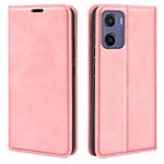 For Motorola Moto E15 Retro-skin Magnetic Suction Leather Phone Case(Pink)