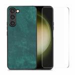 For Samsung Galaxy S23+ 5G ENKAY Retro Leather Skin PC Phone Case with 0.18mm Glass Film(Green)