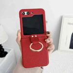 For Samsung Galaxy Z Flip5 5G Litchi Leather Ring Shockproof Phone Case(Red)