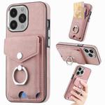 For  iPhone 14 Pro Max Electroplating Skin-feel Leather Ring Card Wallet Phone Case(Pink)