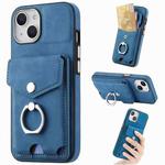 For  iPhone 15 Electroplating Skin-feel Leather Ring Card Wallet Phone Case(Blue)