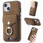 For  iPhone 15 Electroplating Skin-feel Leather Ring Card Wallet Phone Case(Brown)