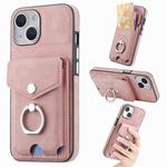 For  iPhone 15 Electroplating Skin-feel Leather Ring Card Wallet Phone Case(Pink)