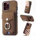 For iPhone 15 Pro Max Electroplating Skin-feel Leather Ring Card Wallet Phone Case(Brown)