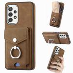 For Samsung Galaxy  A32 4G Electroplating Skin-feel Leather Ring Card Wallet Phone Case(Brown)