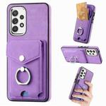 For Samsung Galaxy  A32 4G Electroplating Skin-feel Leather Ring Card Wallet Phone Case(Purple)