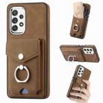 For Samsung Galaxy A32 5G Electroplating Skin-feel Leather Ring Card Wallet Phone Case(Brown)