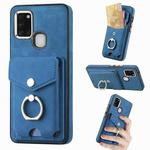For Samsung Galaxy A21S Electroplating Skin-feel Leather Ring Card Wallet Phone Case(Blue)