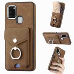 For Samsung Galaxy A21S Electroplating Skin-feel Leather Ring Card Wallet Phone Case(Brown)