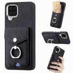For Samsung Galaxy A22 4G Electroplating Skin-feel Leather Ring Card Wallet Phone Case(Black)