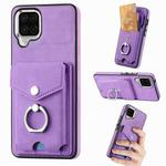 For Samsung Galaxy A22 4G Electroplating Skin-feel Leather Ring Card Wallet Phone Case(Purple)