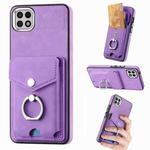 For Samsung Galaxy A22 5G Electroplating Skin-feel Leather Ring Card Wallet Phone Case(Purple)