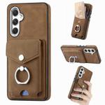 For Samsung Galaxy A34 5G Electroplating Skin-feel Leather Ring Card Wallet Phone Case(Brown)