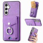 For Samsung Galaxy A34 5G Electroplating Skin-feel Leather Ring Card Wallet Phone Case(Purple)