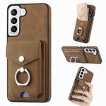 For Samsung Galaxy S22+ 5G Electroplating Skin-feel Leather Ring Card Wallet Phone Case(Brown)