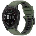 For Garmin Fenix 7X Sports Two-Color Quick Release Silicone Watch Band(Olive Green+Black)