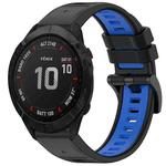 For Garmin Fenix 6X GPS Sports Two-Color Quick Release Silicone Watch Band(Black+Blue)