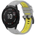 For Garmin Fenix 6X Sapphire GPS Sports Two-Color Quick Release Silicone Watch Band(Gray+Yellow)