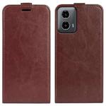 For Motorola Moto G34 R64 Texture Single Vertical Flip Leather Phone Case(Brown)