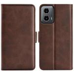 For Motorola Moto G34 Dual-side Magnetic Buckle Horizontal Flip Leather Phone Case(Brown)