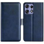 For Motorola Edge 50 Pro Dual-side Magnetic Buckle Horizontal Flip Leather Phone Case(Dark Blue)