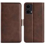 For Motorola Moto G35 5G Dual-side Magnetic Buckle Horizontal Flip Leather Phone Case(Brown)