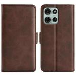 For Motorola Moto G75 5G Dual-side Magnetic Buckle Horizontal Flip Leather Phone Case(Brown)